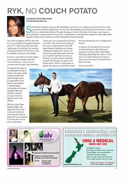 Published magazine page: “Ryk, no couch potato”, featuring Ryk Neethling